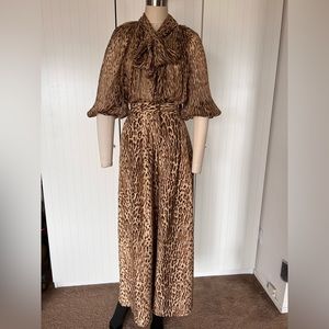 $1500 Zimmermann SILK leopard animal print bow blouse & wide pants 0 XS S M